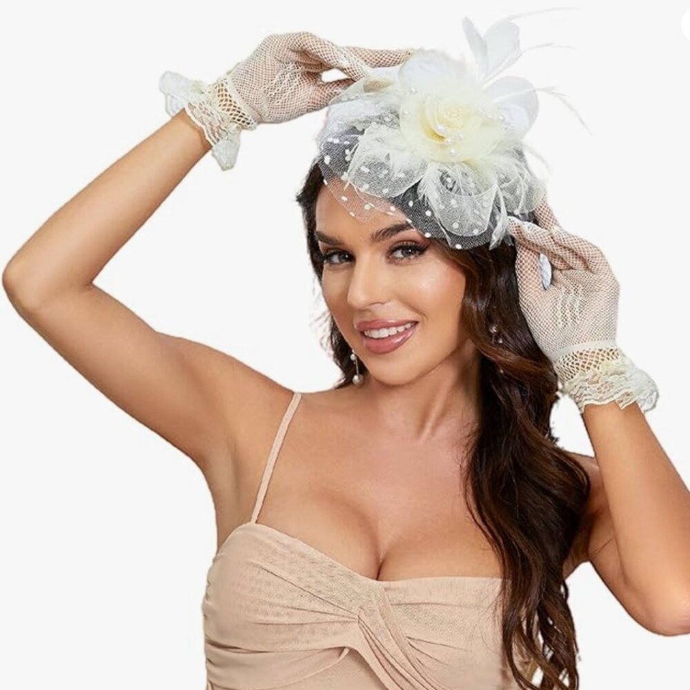 Cocktail Tea Party Hat Clip and Bowknot Gloves